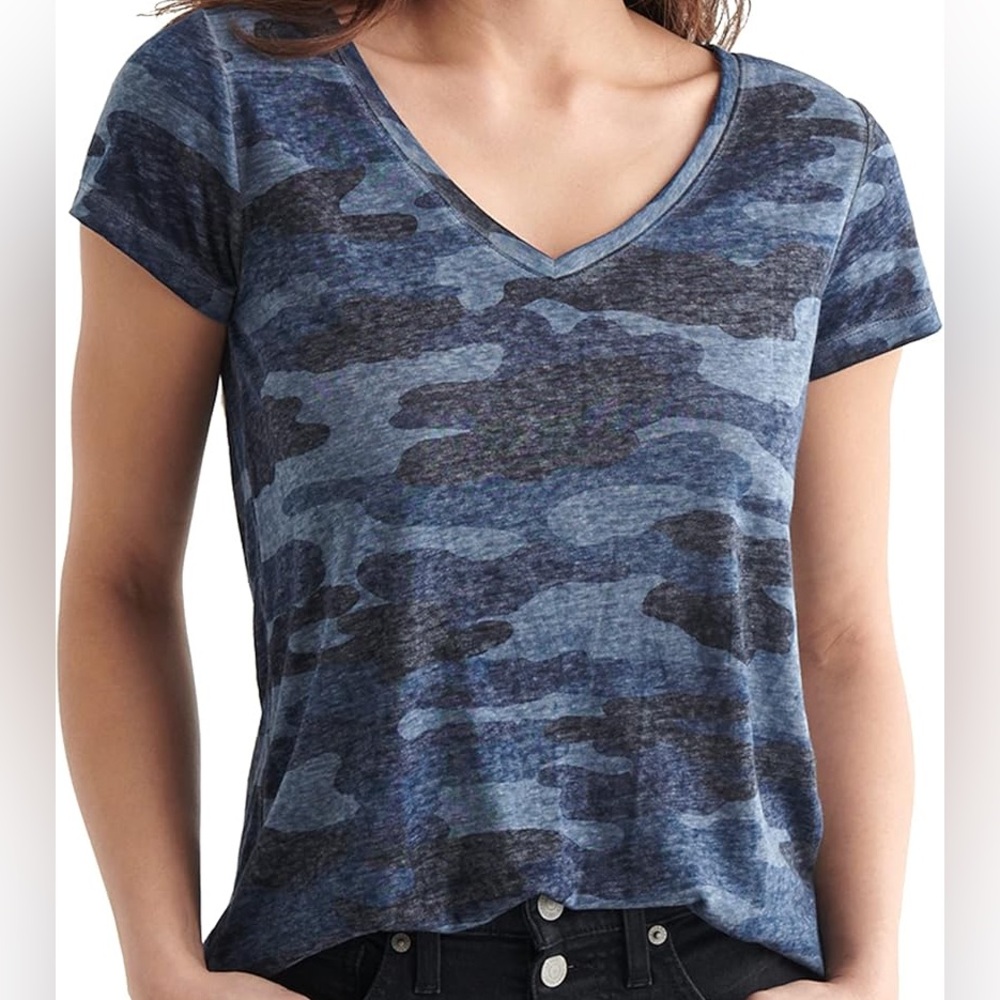 Lucky Brand Blue Camo V-Neck Tee